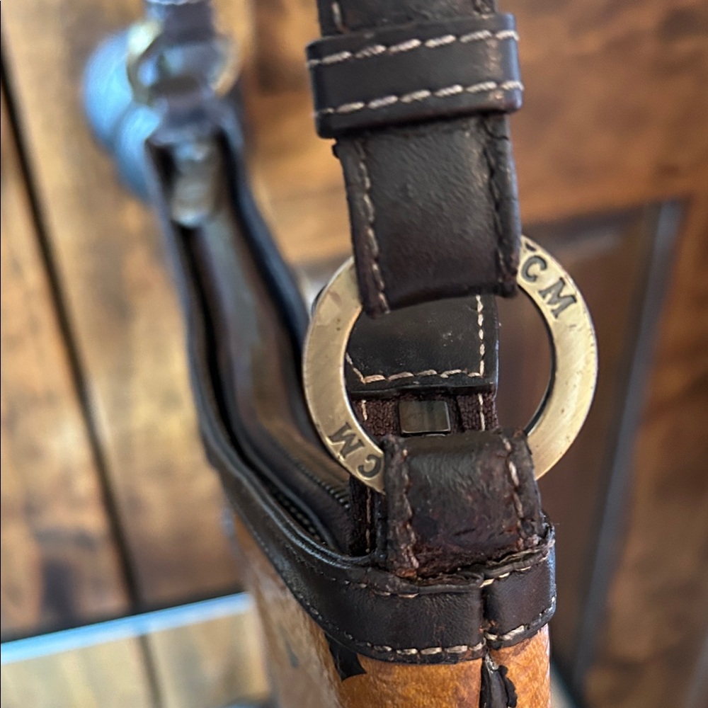 MCM Cognac and Dark Brown Logo Shoulder Bag - Picture 6 of 14